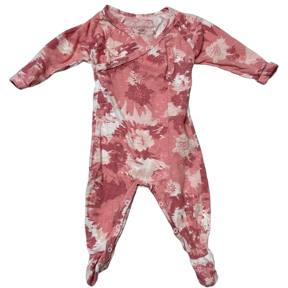 Burt’s Bees 0-3 Months Long Sleeve Footed Onesie Organic Pink Floral Tie Dye